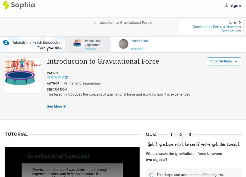 Sophia: Introduction to Gravitational Force: Lesson 1 Unit Plan Sophia: Introduction to Gravitational Force: Lesson 1 Unit Plan