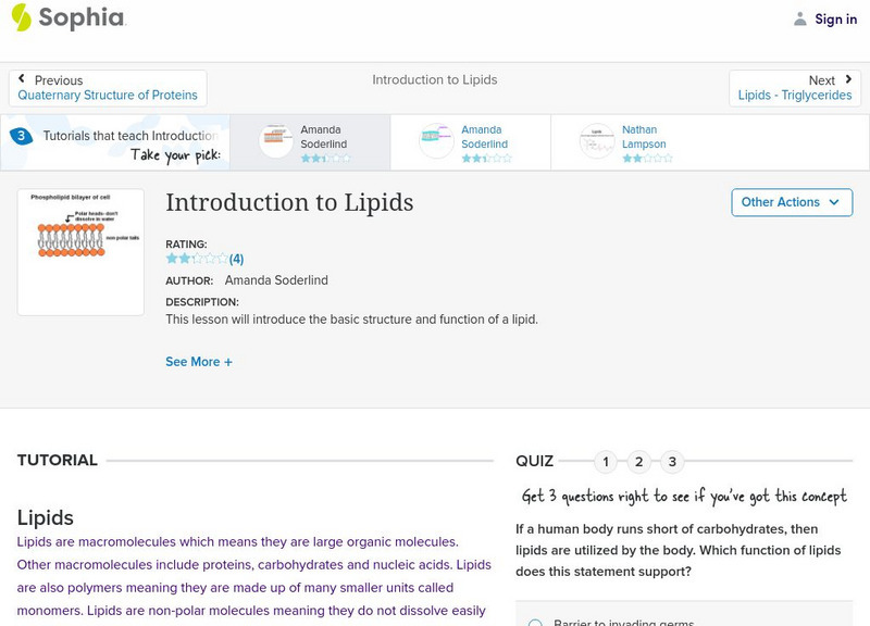 Sophia: Introduction to Lipids: Lesson 2 Unit Plan Sophia: Introduction to Lipids: Lesson 2 Unit Plan