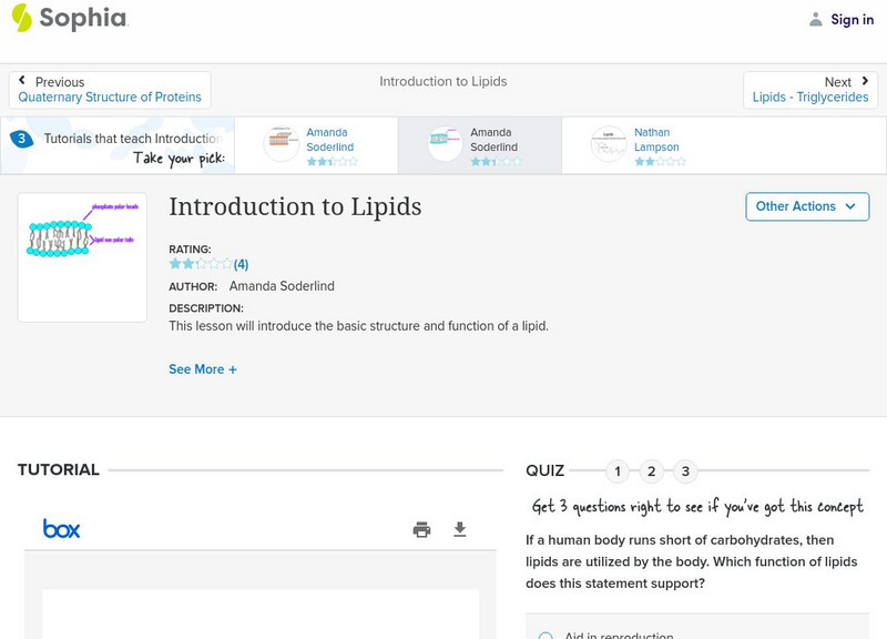 Sophia: Introduction to Lipids: Lesson 3 PPT Sophia: Introduction to Lipids: Lesson 3 PPT