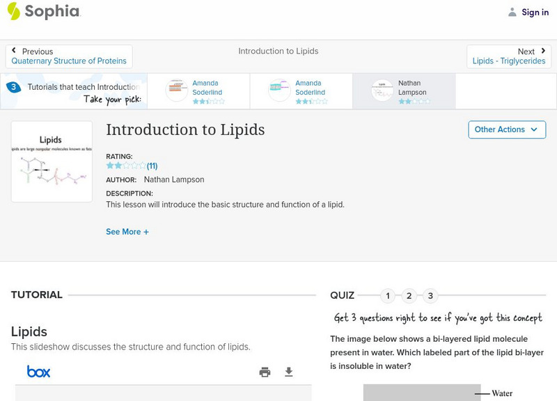 Sophia: Introduction to Lipids: Lesson 1 PPT Sophia: Introduction to Lipids: Lesson 1 PPT