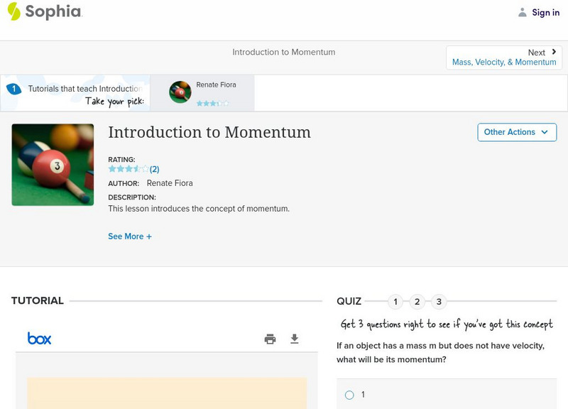 Sophia: Introduction to Momentum: Lesson 2 PPT Sophia: Introduction to Momentum: Lesson 2 PPT