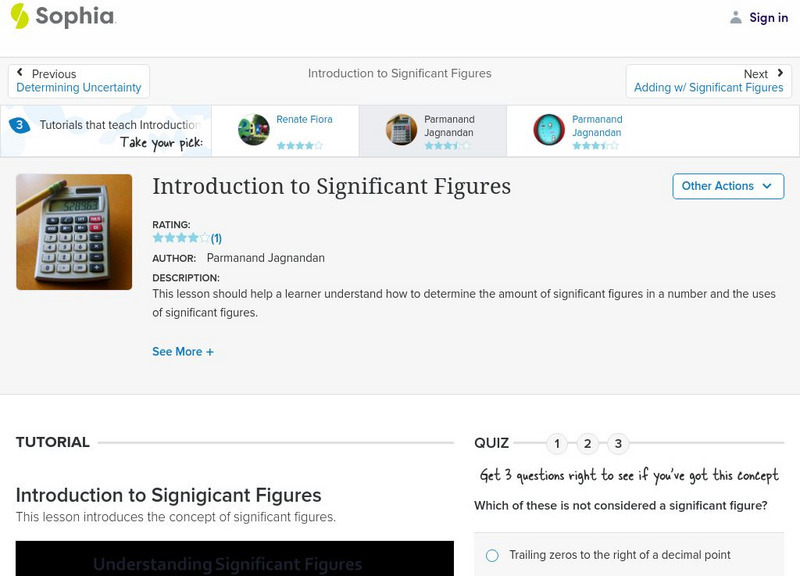 Sophia: Introduction to Significant Figures: Lesson 1 Unit Plan Sophia: Introduction to Significant Figures: Lesson 1 Unit Plan