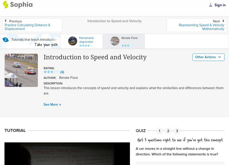 Sophia: Introduction to Speed and Velocity: Lesson 2 Instructional Video
