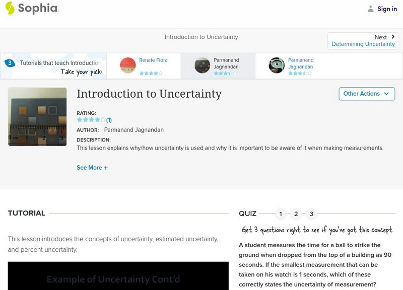 Sophia: Introduction to Uncertainty: Lesson 1 Unit Plan