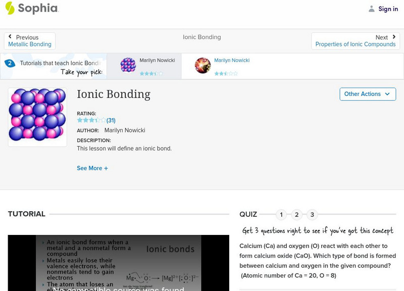 Sophia: Ionic Bonding: Lesson 2 Unit Plan Sophia: Ionic Bonding: Lesson 2 Unit Plan