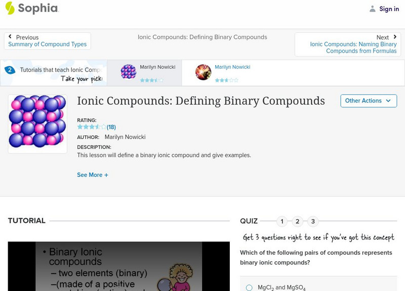 Sophia: Ionic Compounds: Defining Binary Compounds: Lesson 1 Unit Plan