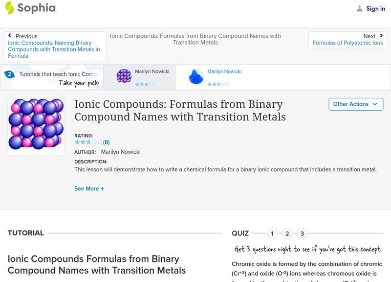 Sophia: Ionic Compounds: Binary Compound Names With Transition Metals: Lesson 3 Instructional Video Sophia: Ionic Compounds: Binary Compound Names With Transition Metals: Lesson 3 Instructional Video