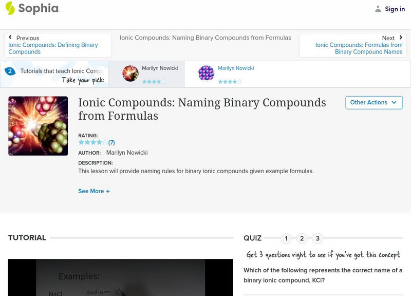 Sophia: Ionic Compounds: Naming Binary Compounds From Formulas: Lesson 2 Instructional Video Sophia: Ionic Compounds: Naming Binary Compounds From Formulas: Lesson 2 Instructional Video
