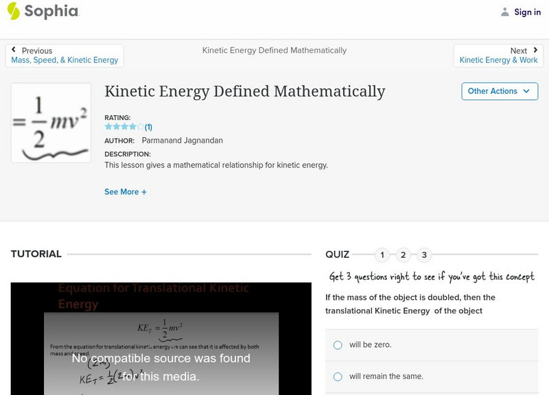 Sophia: Kinetic Energy Defined Mathematically Unit Plan Sophia: Kinetic Energy Defined Mathematically Unit Plan
