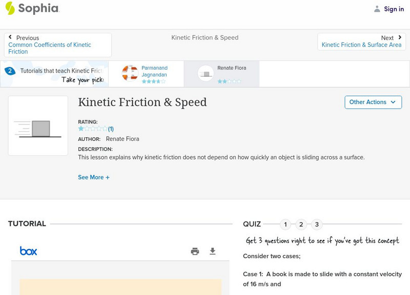 Sophia: Kinetic Friction & Speed: Lesson 2 PPT Sophia: Kinetic Friction & Speed: Lesson 2 PPT
