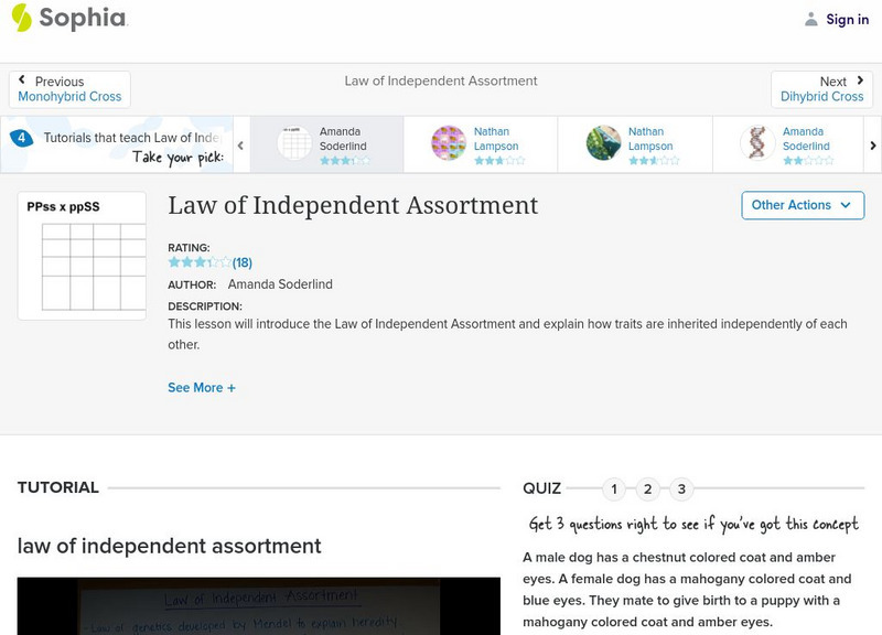 Sophia: Law of Independent Assortment: Lesson 1 Instructional Video