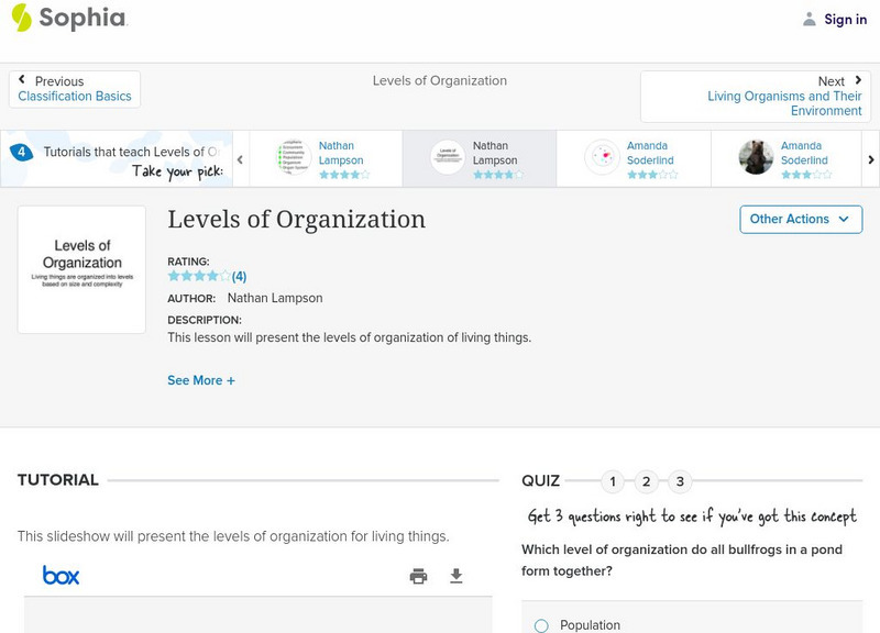Sophia: Levels of Organization: Lesson 4 PPT Sophia: Levels of Organization: Lesson 4 PPT