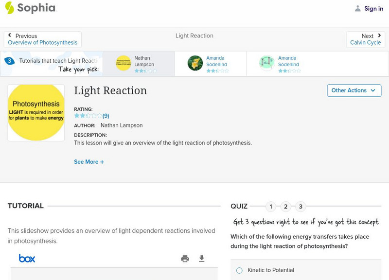 Sophia: Light Reaction: Lesson 1 PPT Sophia: Light Reaction: Lesson 1 PPT