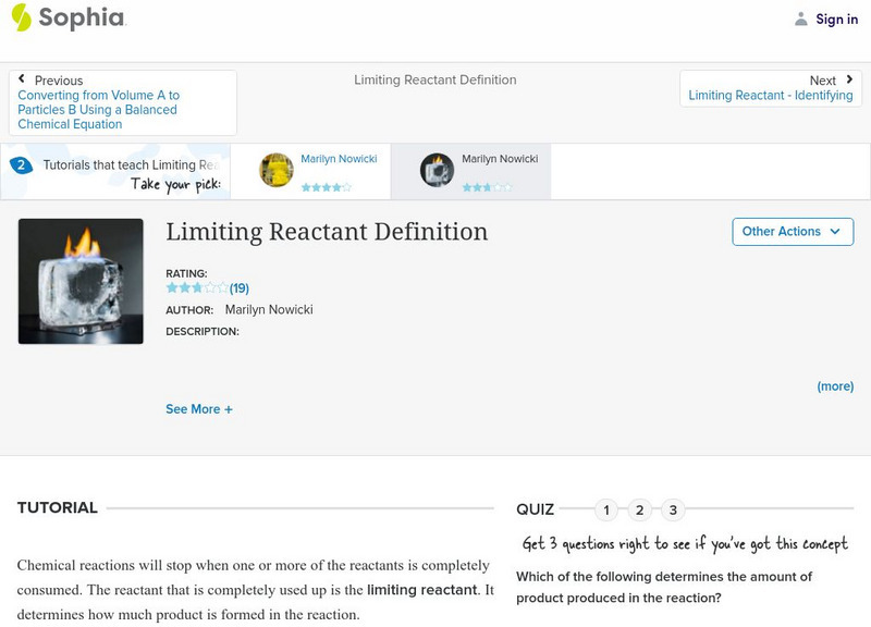 Sophia: Limiting Reactant Definition: Lesson 2 Unit Plan