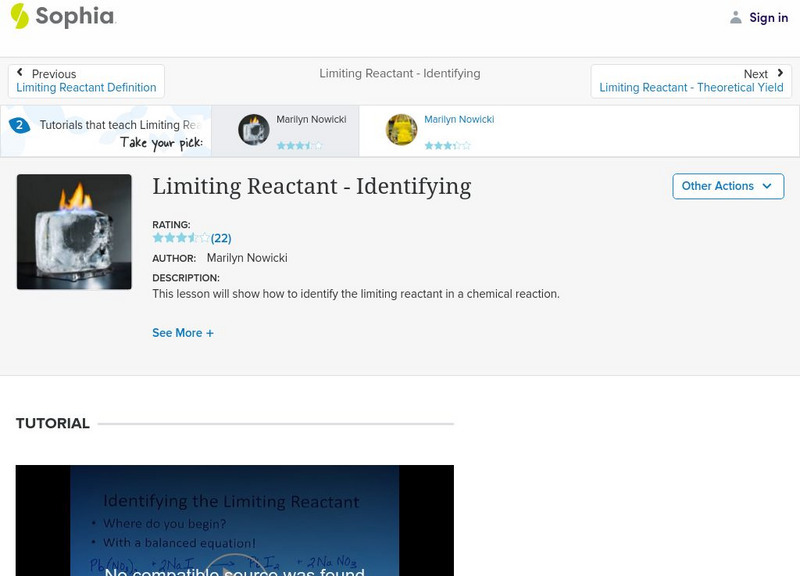 Sophia: Limiting Reactant Identifying: Lesson 2 Instructional Video