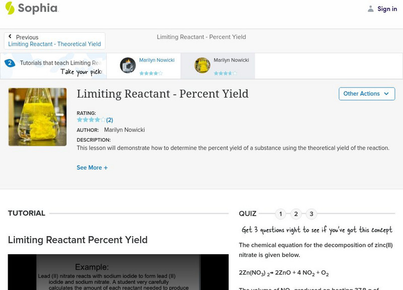 Sophia: Limiting Reactant Percent Yield: Lesson 1 Unit Plan