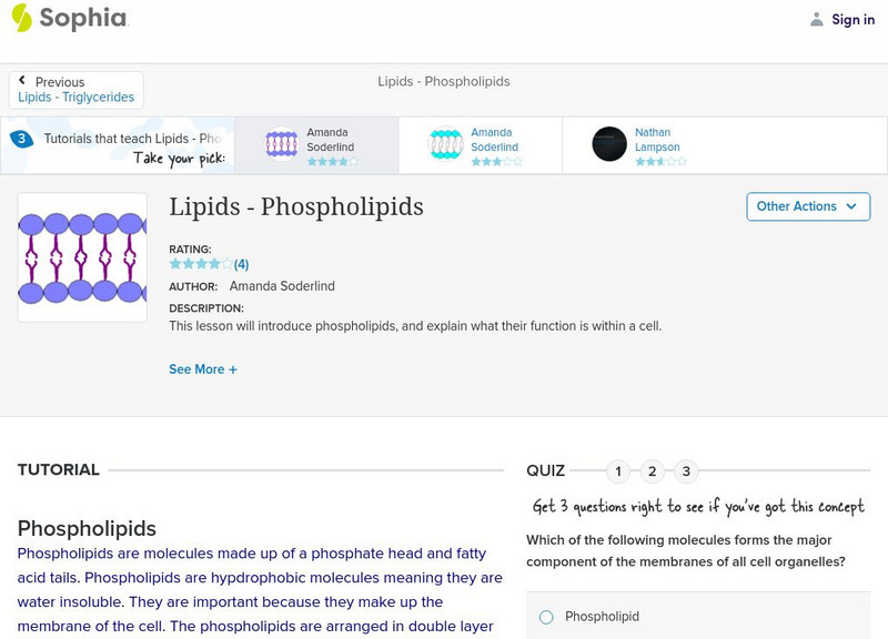 Sophia: Lipids Phospholipids: Lesson 2 Unit Plan Sophia: Lipids Phospholipids: Lesson 2 Unit Plan