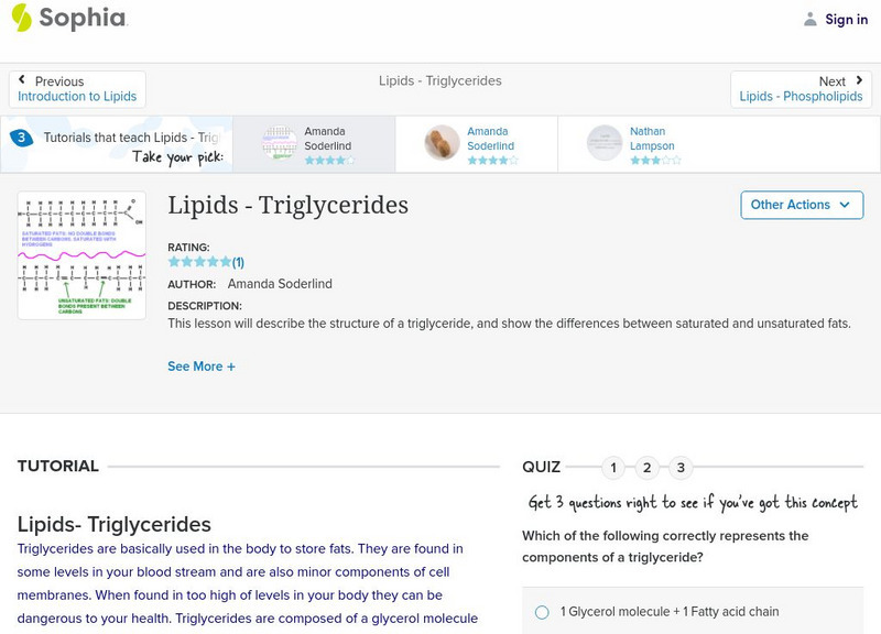 Sophia: Lipids Triglycerides: Lesson 2 Unit Plan Sophia: Lipids Triglycerides: Lesson 2 Unit Plan