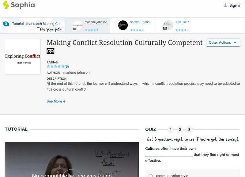 Sophia: Making Conflict Resolution Culturally Competent?: Lesson 1 Instructional Video Sophia: Making Conflict Resolution Culturally Competent?: Lesson 1 Instructional Video