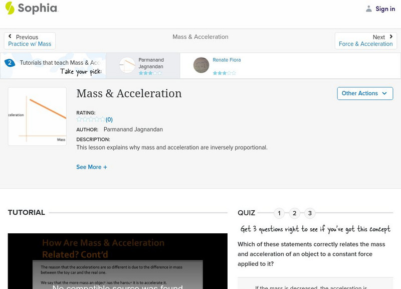 Sophia: Mass & Acceleration: Lesson 1 Unit Plan Sophia: Mass & Acceleration: Lesson 1 Unit Plan