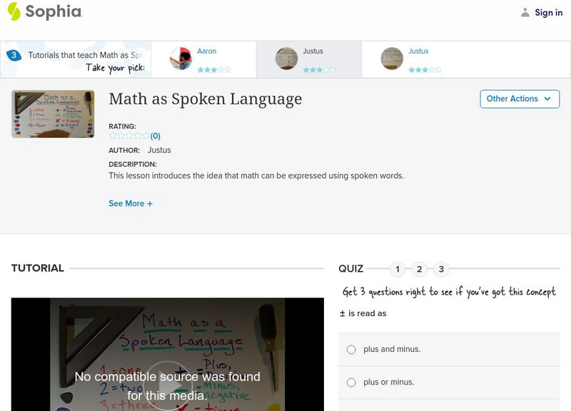 Sophia: Math as Spoken Language: Lesson 2 Instructional Video Sophia: Math as Spoken Language: Lesson 2 Instructional Video