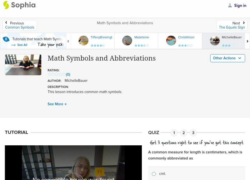 Sophia: Math Symbols and Abbreviations: Lesson 10 Instructional Video Sophia: Math Symbols and Abbreviations: Lesson 10 Instructional Video