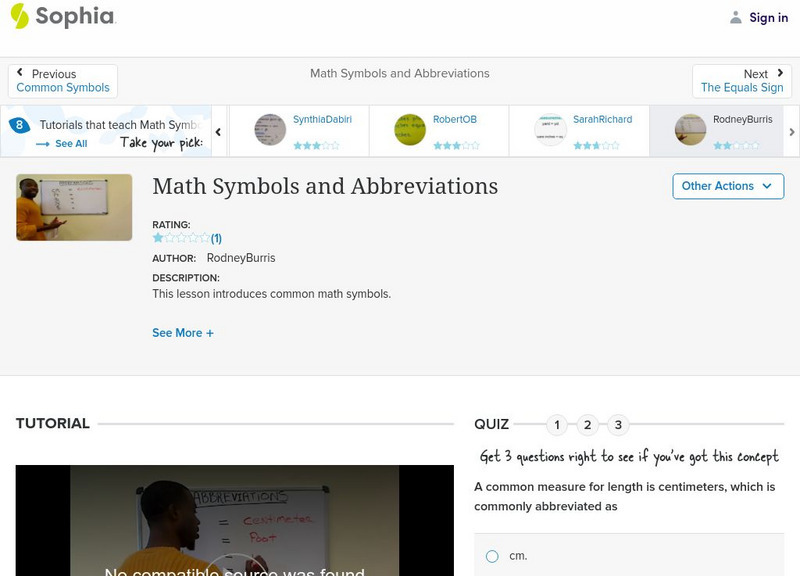 Sophia: Math Symbols and Abbreviations: Lesson 9 Instructional Video Sophia: Math Symbols and Abbreviations: Lesson 9 Instructional Video