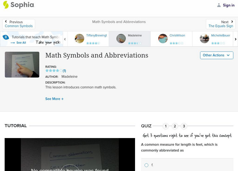 Sophia: Math Symbols and Abbreviations: Lesson 1 Instructional Video Sophia: Math Symbols and Abbreviations: Lesson 1 Instructional Video