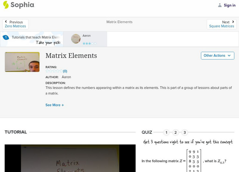 Sophia: Matrix Elements: Lesson 3 Instructional Video