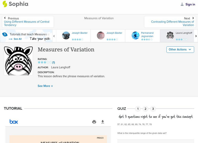 Sophia: Measures of Variation: Lesson 4 PPT Sophia: Measures of Variation: Lesson 4 PPT