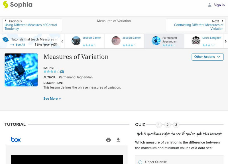 Sophia: Measures of Variation: Lesson 5 PPT