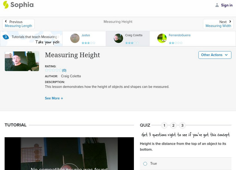 Sophia: Measuring Height: Lesson 4 Instructional Video for 7th - 8th ...