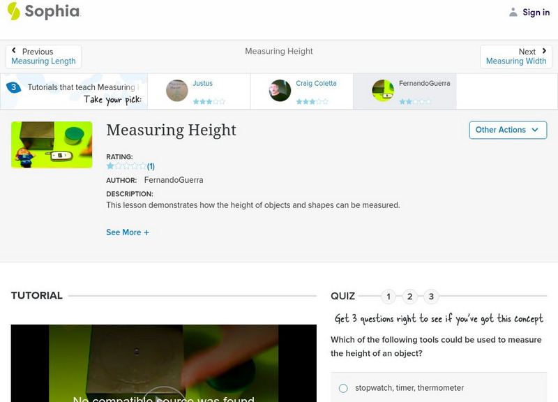 Sophia: Measuring Height: Lesson 1 Instructional Video
