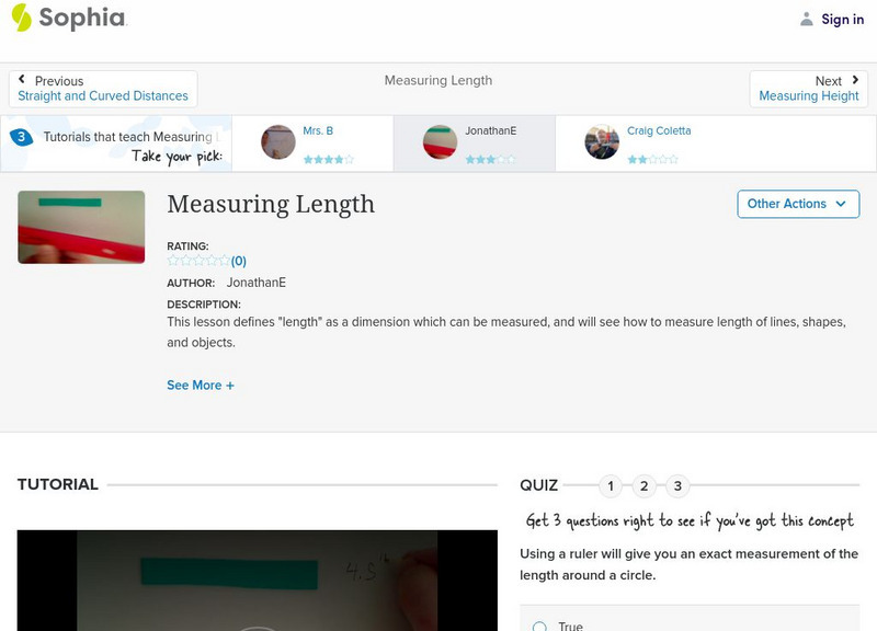 Sophia: Measuring Length: Lesson 11 Instructional Video