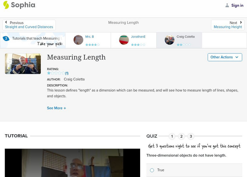 Sophia: Measuring Length: Lesson 3 Instructional Video