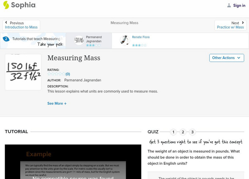 Sophia: Measuring Mass: Lesson 1 Unit Plan Sophia: Measuring Mass: Lesson 1 Unit Plan