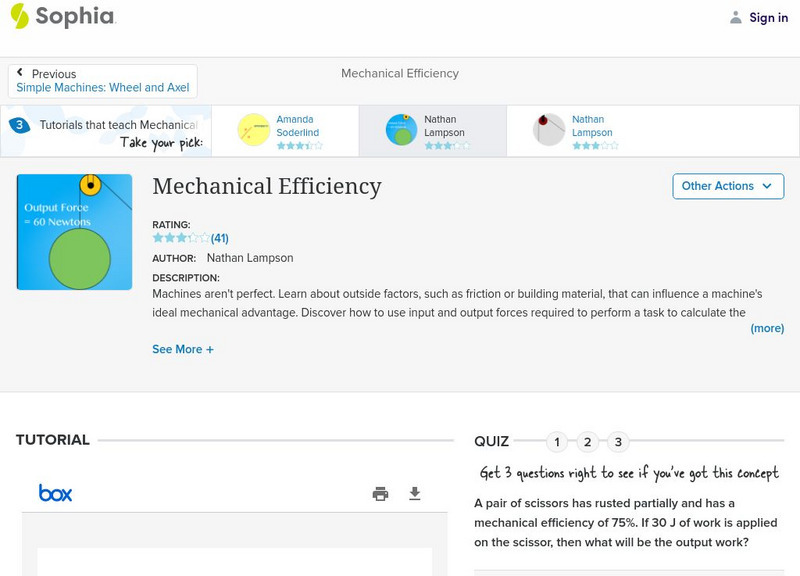 Sophia: Mechanical Efficiency: Lesson 3 PPT