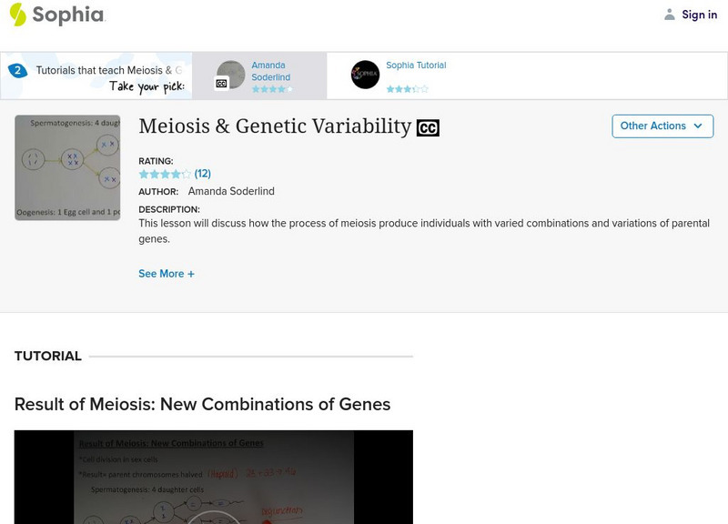 Sophia: Meiosis & Genetic Variability: Lesson 1 Instructional Video Sophia: Meiosis & Genetic Variability: Lesson 1 Instructional Video