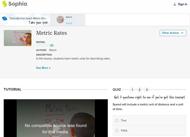 Sophia: Metric Rates: Lesson 4 Instructional Video Sophia: Metric Rates: Lesson 4 Instructional Video