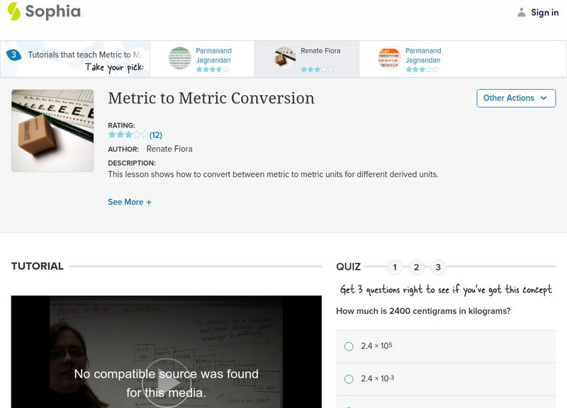 Sophia: Metric to Metric Conversion: Lesson 2 Instructional Video Sophia: Metric to Metric Conversion: Lesson 2 Instructional Video