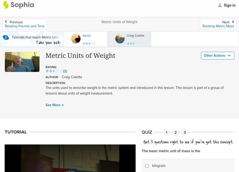 Sophia: Metric Units of Weight: Lesson 4 Instructional Video Sophia: Metric Units of Weight: Lesson 4 Instructional Video