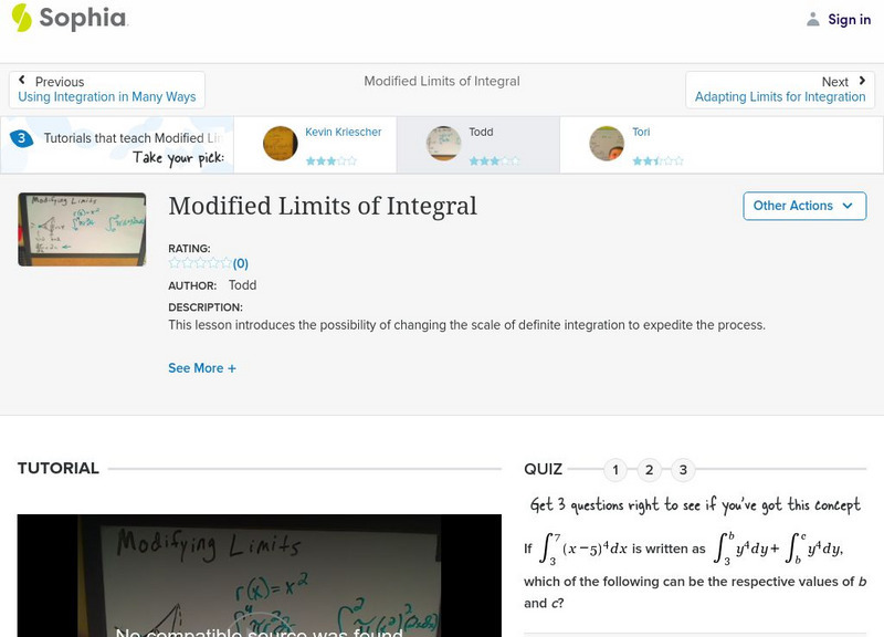 Sophia: Modified Limits of Integral: Lesson 3 Instructional Video Sophia: Modified Limits of Integral: Lesson 3 Instructional Video