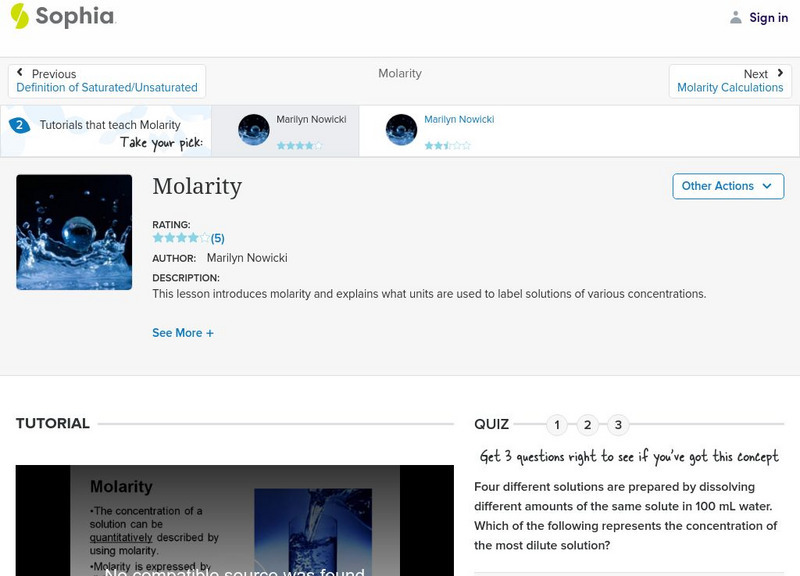 Sophia: Molarity: Lesson 1 Unit Plan