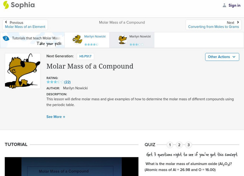 Sophia: Molar Mass of a Compound: Lesson 1 Instructional Video