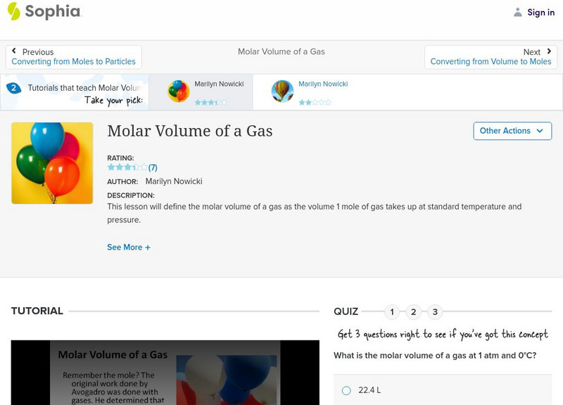 Sophia: Molar Volume of a Gas: Lesson 1 Unit Plan