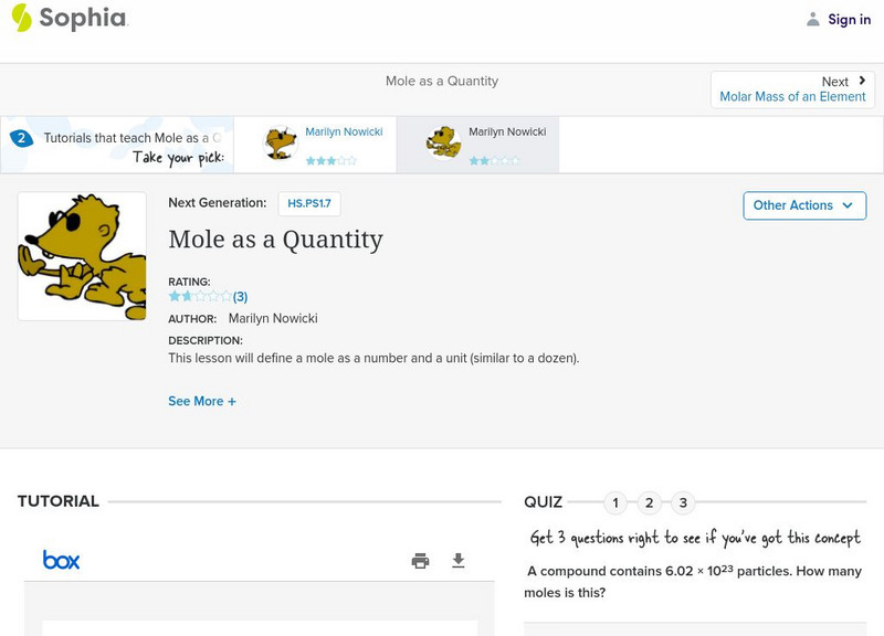 Sophia: Mole as a Quantity: Lesson 2 PPT Sophia: Mole as a Quantity: Lesson 2 PPT