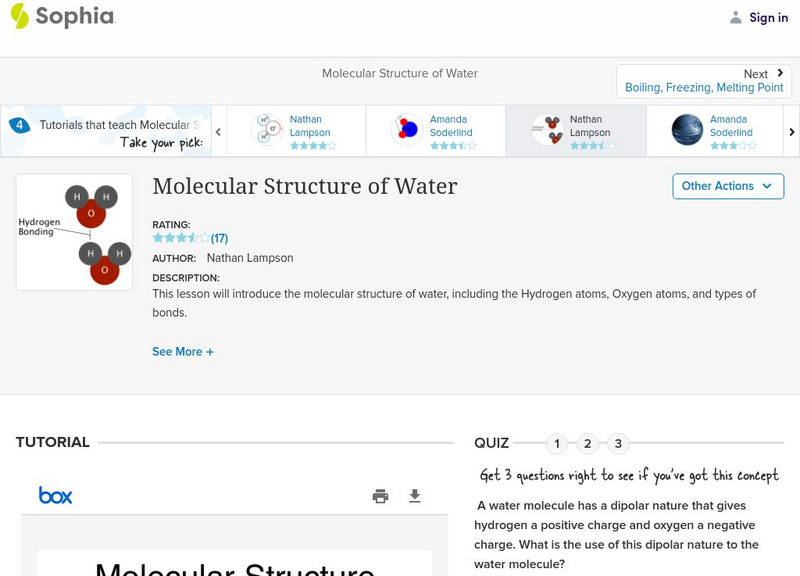 Sophia: Molecular Structure of Water: Lesson 3 PPT Sophia: Molecular Structure of Water: Lesson 3 PPT