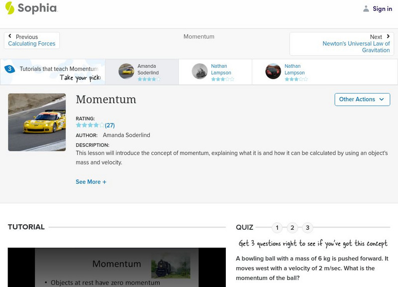Sophia: Momentum: Lesson 1 Unit Plan Sophia: Momentum: Lesson 1 Unit Plan