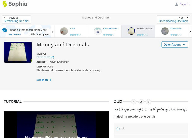 Sophia: Money and Decimals: Lesson 2 Instructional Video Sophia: Money and Decimals: Lesson 2 Instructional Video