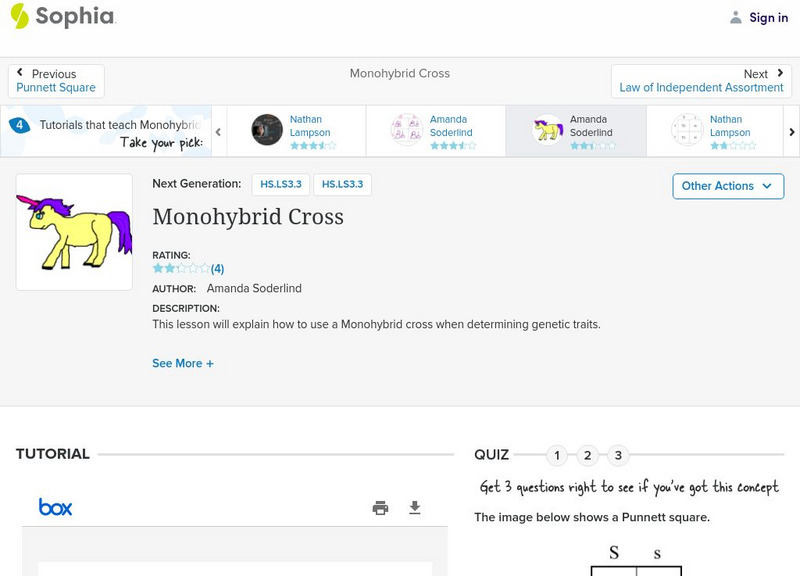 Sophia: Monohybrid Cross: Lesson 3 PPT Sophia: Monohybrid Cross: Lesson 3 PPT